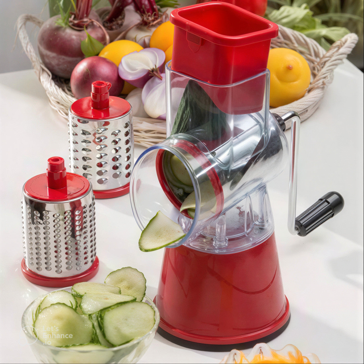 Drum Cutter Stainless Steel Vegetable Slicer & Grater Shredder with Strong Suction Base