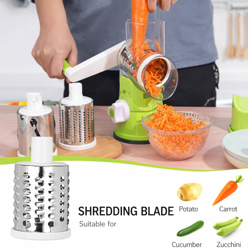 Drum Cutter Stainless Steel Vegetable Slicer & Grater Shredder with Strong Suction Base
