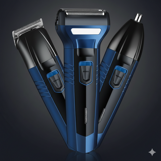 Kemei 3-in-1 Grooming Kit (KM-6330) - Rechargeable Hair Clipper, Shaver & Nose Trimmer