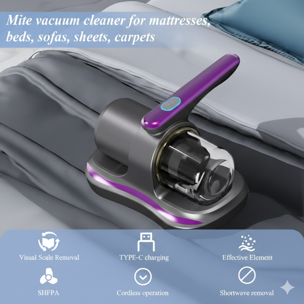 Wireless UV-C Mite Remover & Bed Vacuum - Handheld Mattress & Sofa Cleaner