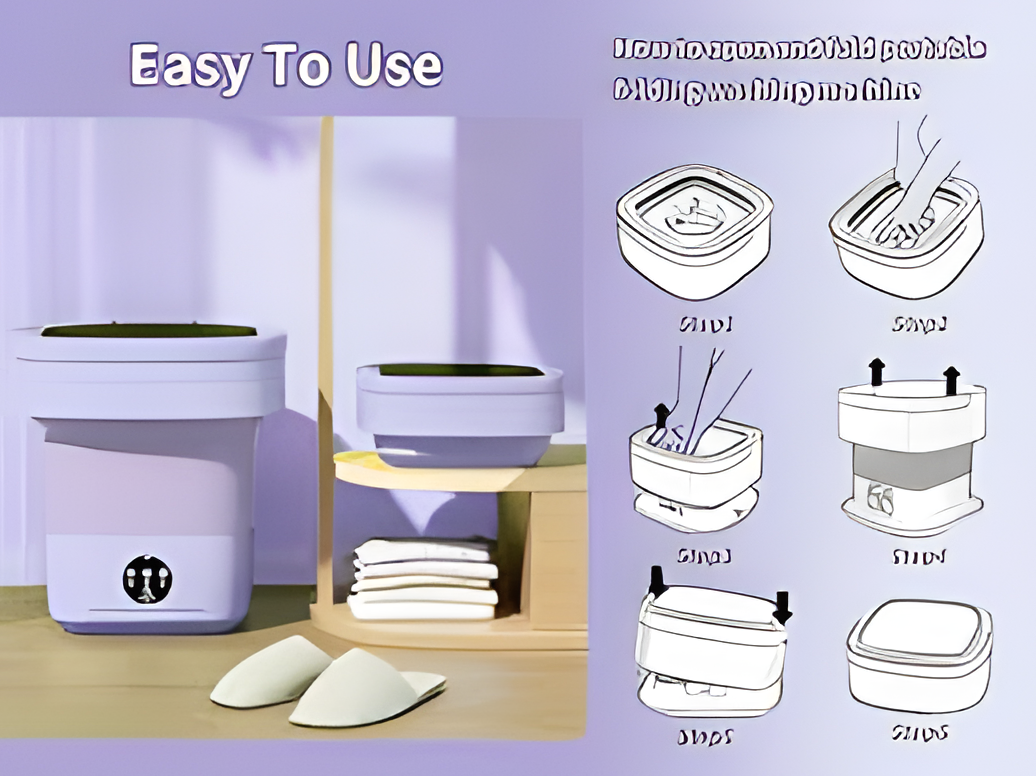 Folding Portable Washing MachineFolding Portable Washing Machine | Mini Compact Washer for Clothes, Baby Items & Travel
