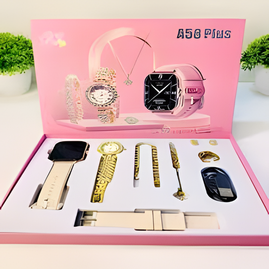 A58 Plus Smart Watch – 6-in-1 Gift Set with Bluetooth Calling & Health Tracking